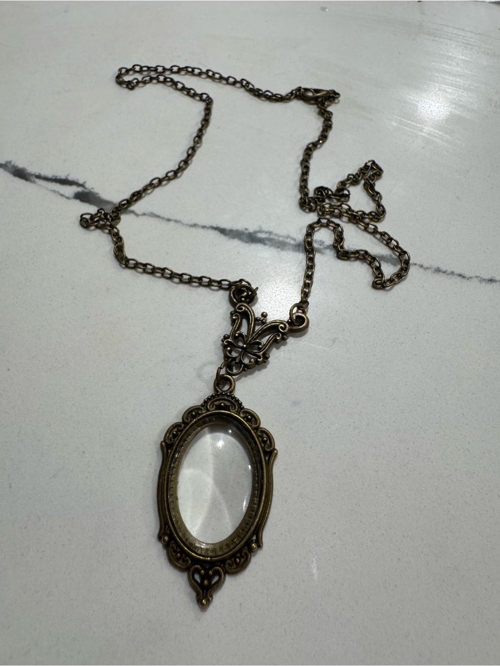 Vintage-Style Oval Pendant Necklace in Antique Brass by